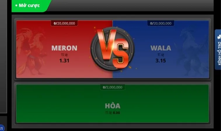 Các cửa cược tại sảnh đá gà WS168 tại 68Win