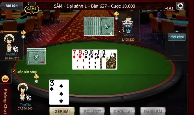 Bàn chơi Sâm Lốc Tại Nhà Cái 68Win