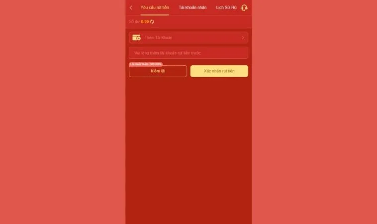 Giao diện rút tiền 68Win