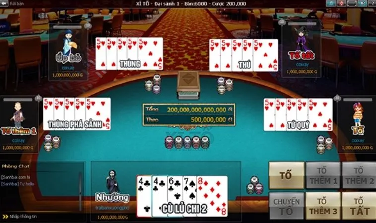 Bàn chơi Xì Tố tại 68Win